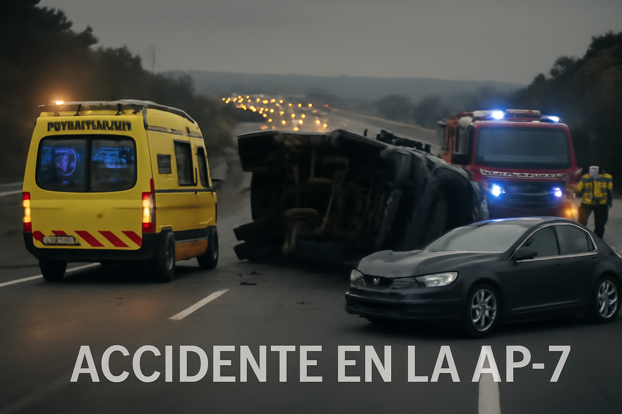 Accidente en la AP-7: Camión volcado causa retenciones en Tarragona