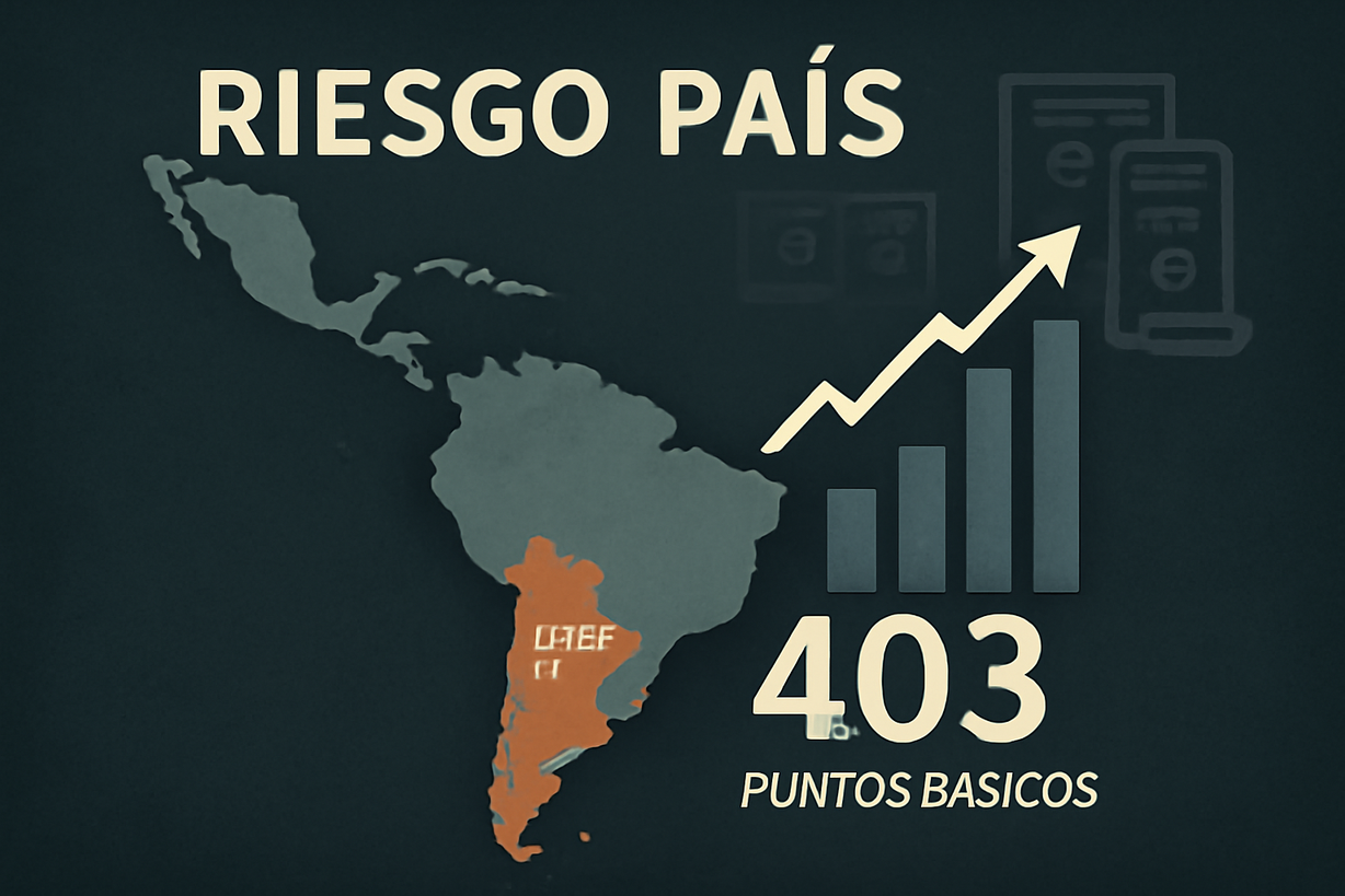 Argentina alcanza un riesgo país de 403 puntos básicos, el más alto en años.