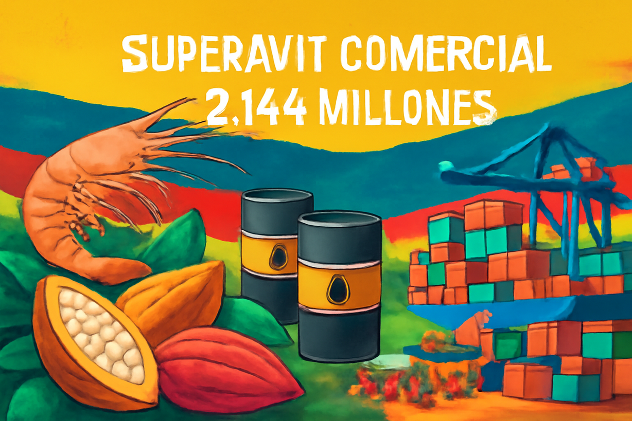 Ecuador registra superávit comercial de 2,144 millones en 2026 a pesar de la caída interanual