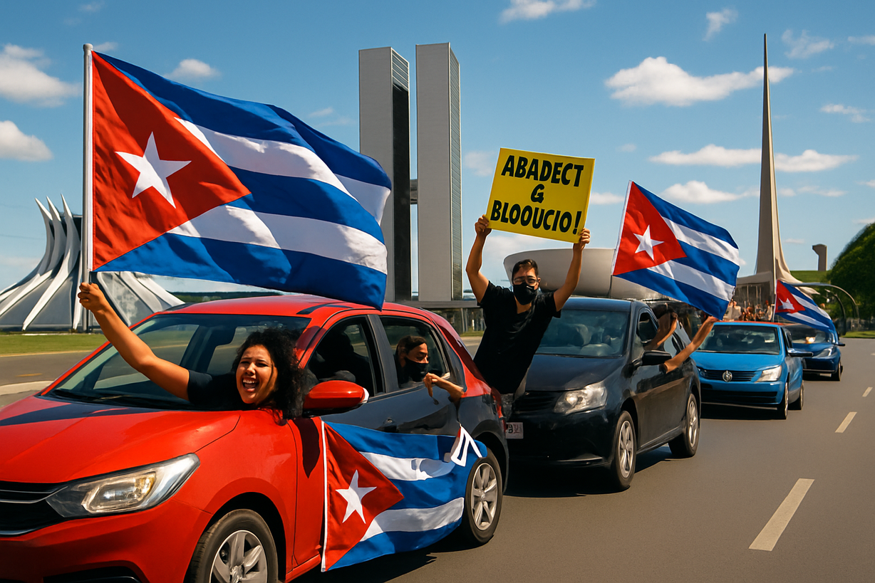 Solidaridad Cubana: Caravana de Autos Recorre Brasilia contra el Bloqueo de EE. UU.